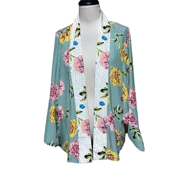 Very J. Floral Shrug Smock Blouse Jacket Size Large - Picture 1 of 5